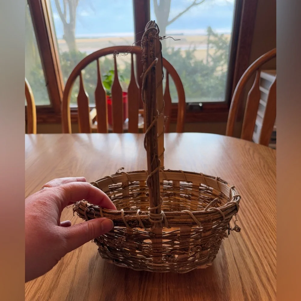 Vintage Twig Basket with Handle